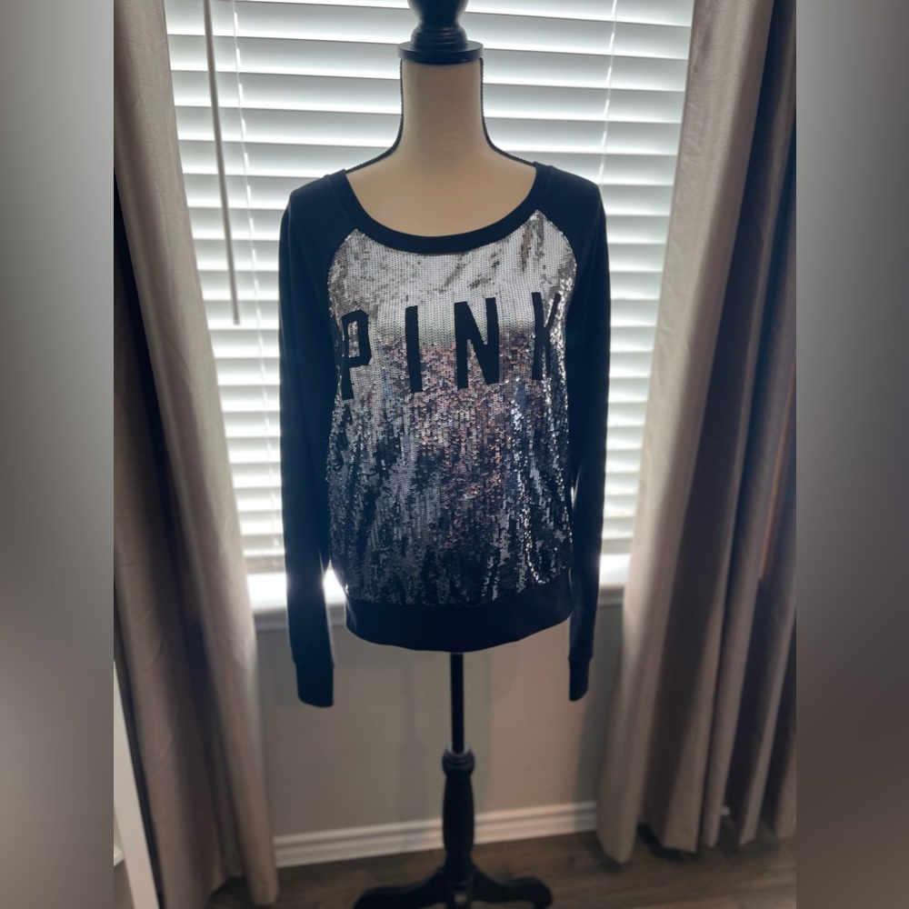 New Limited Edition Victoria’s Secret Pink Black Silver Ombre Sequin Top Size L